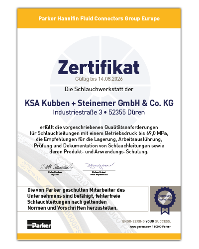 Download - Zertifikat der Parker Hannifin Fluid Connectors Group Europe